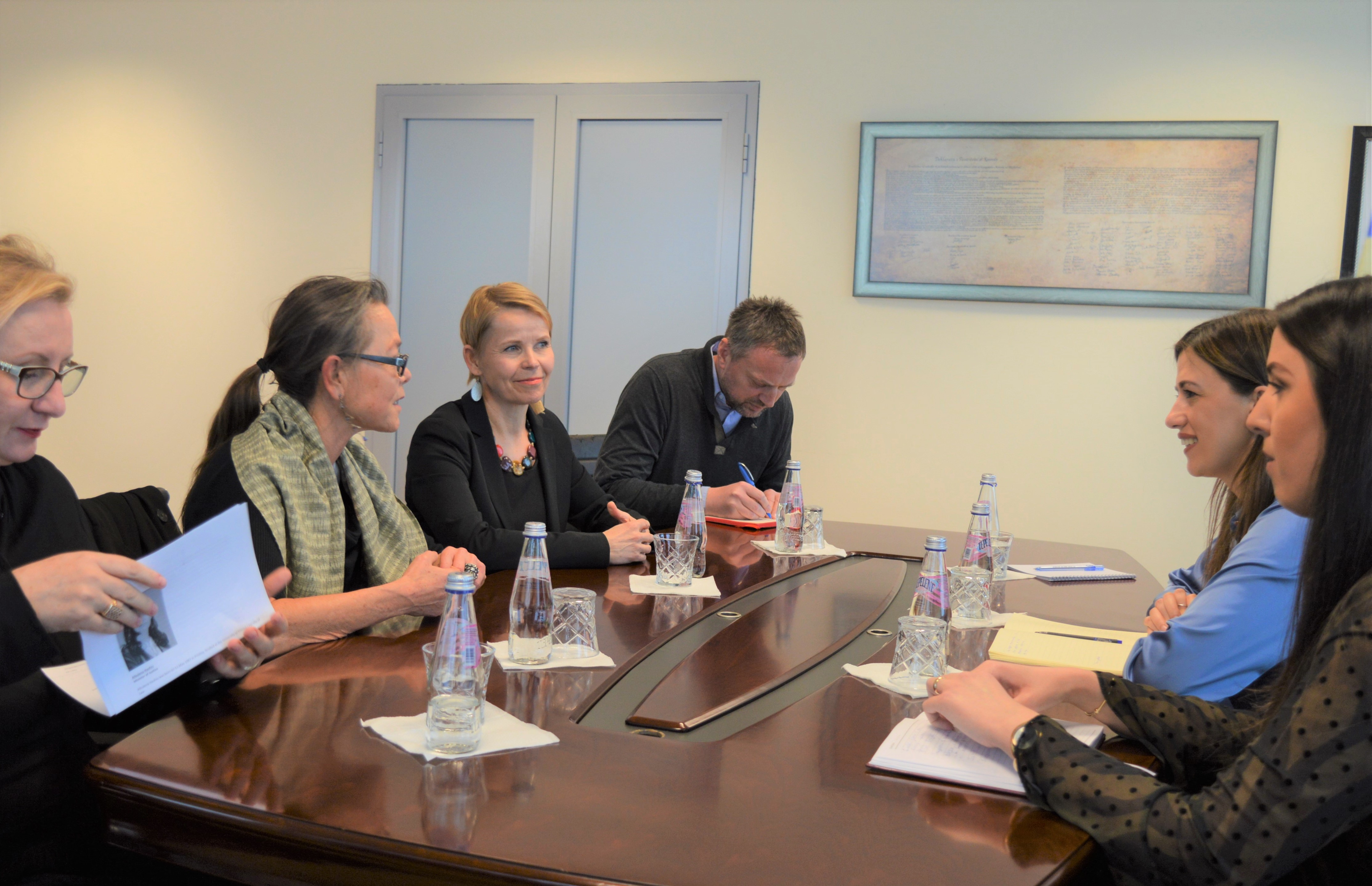 Minister Haxhiu and the Head of UNDP, Ms. Suokko, discuss joint justice projects